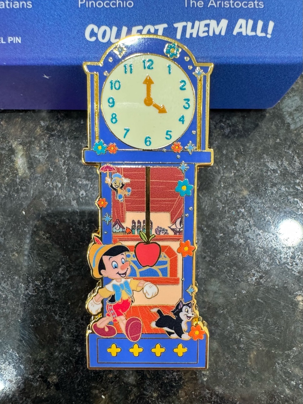 Disney Box Lunch Pinocchio Grandfather Clock Pin - Blue/Red/Yellow